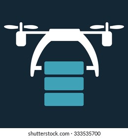 Cargo Drone vector icon. Style is bicolor flat symbol, blue and white colors, rounded angles, dark blue background.