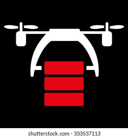Cargo Drone vector icon. Style is bicolor flat symbol, red and white colors, rounded angles, black background.