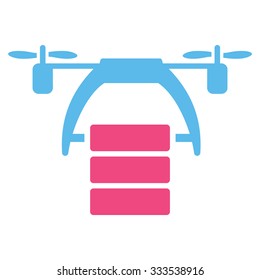 Cargo Drone vector icon. Style is bicolor flat symbol, pink and blue colors, rounded angles, white background.