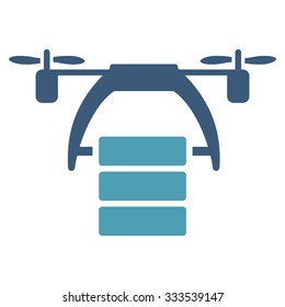 Cargo Drone vector icon. Style is bicolor flat symbol, cyan and blue colors, rounded angles, white background.
