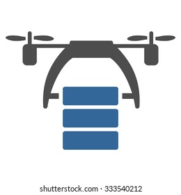 Cargo Drone vector icon. Style is bicolor flat symbol, cobalt and gray colors, rounded angles, white background.