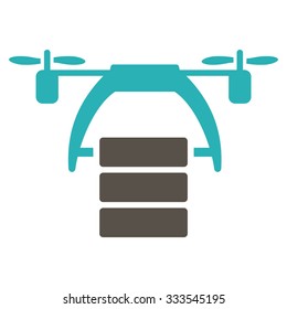 Cargo Drone vector icon. Style is bicolor flat symbol, grey and cyan colors, rounded angles, white background.