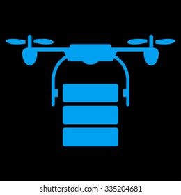 Cargo Drone vector icon. Style is flat symbol, blue color, rounded angles, black background.