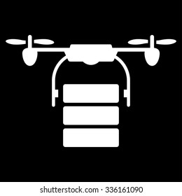 Cargo Drone vector icon. Style is flat symbol, white color, rounded angles, black background.