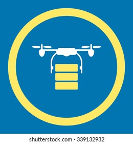 Cargo Drone vector icon. Style is bicolor flat rounded symbol, yellow and white colors, rounded angles, blue background.
