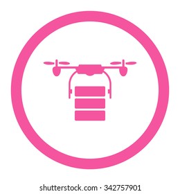 Cargo Drone vector icon. Style is flat rounded symbol, pink color, rounded angles, white background.