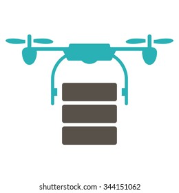 Cargo Drone vector icon. Style is bicolor flat symbol, grey and cyan colors, rounded angles, white background.