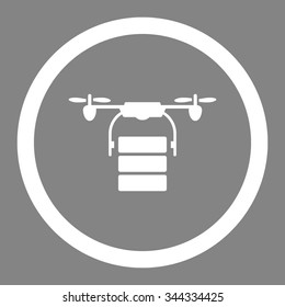 Cargo Drone vector icon. Style is flat rounded symbol, white color, rounded angles, gray background.