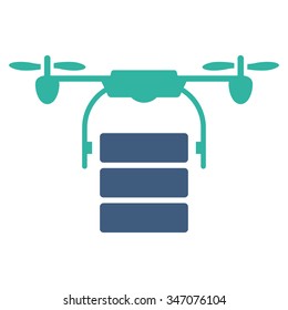 Cargo Drone vector icon. Style is bicolor flat symbol, cobalt and cyan colors, rounded angles, white background.