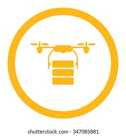 Cargo Drone vector icon. Style is flat rounded symbol, yellow color, rounded angles, white background.