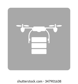 Cargo Drone vector icon. Style is flat rounded square button, white and silver colors, white background.