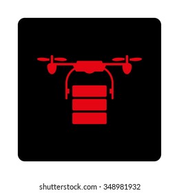 Cargo Drone vector icon. Style is flat rounded square button, intensive red and black colors, white background.