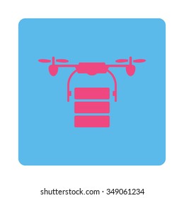 Cargo Drone vector icon. Style is flat rounded square button, pink and blue colors, white background.