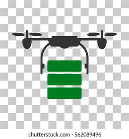 Cargo Drone vector pictogram. Illustration style is flat iconic bicolor green and gray symbol on a transparent background.