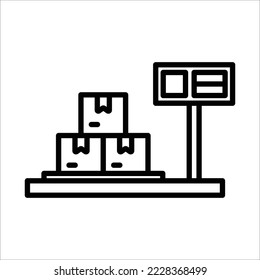 Icono de escala electrónica de carga. Escala industrial para cajas de paquetes. Ilustración del vector