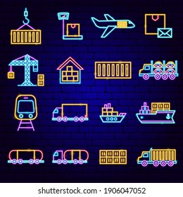 Cargo Express Neon Icons. Vector Illustration of Transport Promotion.