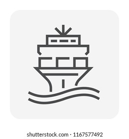 Cargo freight ship and cargo container icon design for shipping work, 64x64 perfect pixel and editable stroke.