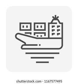 Cargo freight ship and cargo container icon design for shipping work, 64x64 perfect pixel and editable stroke.