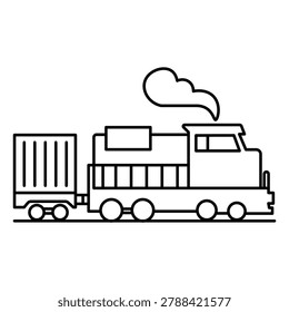 Cargo freight train with container line icon, Industrial logistics rail transport outline