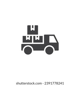 Icono del vector de transporte de carga. signo plano relleno para concepto móvil y diseño web. Van de entrega con un icono de glifo de cajas. Símbolo, ilustración del logotipo. Gráficos vectoriales