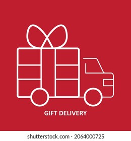 Cargo freight truck vehicle gift box icon with gift delivery delivery truck icon. shipping concept.
