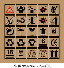 Cargo handling icons used beside the boxes and packaging