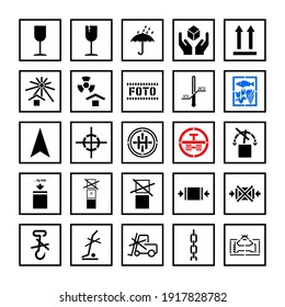 Cargo handling marking symbols in frame set. Vector