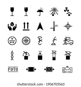 Cargo handling marking symbols set, signs on packaging. Vector