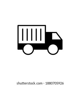 cargo, haulage, shipping truck icon in solid black flat shape glyph icon, isolated on white background