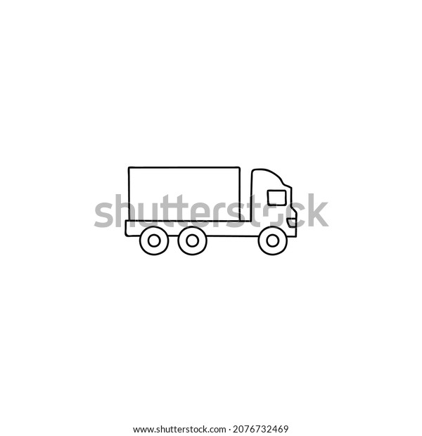 cargo, haulage, shipping truck icon in flat black\
line style, isolated on white\
