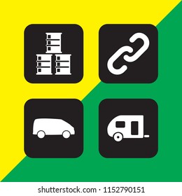cargo icon. 4 cargo set with barrel, chain and van vector icons for web and mobile app