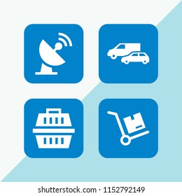 cargo icon. 4 cargo set with satellite, distribution, van and carrier vector icons for web and mobile app