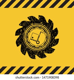cargo icon black grunge emblem, yellow warning sign. Vector Illustration. Detailed.