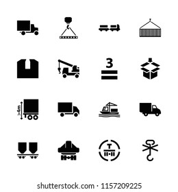 Cargo icon. collection of 16 cargo filled icons such as truck with luggage, truck with hook, 3 allowed, delivery car, box. editable cargo icons for web and mobile.