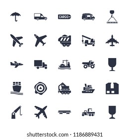 Cargo icon. collection of 25 cargo filled icons such as ship, van, arrow up, plane, truck with hook, truck. editable cargo icons for web and mobile.