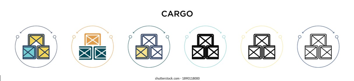 Cargo-Icon in vollem, dünnen Linie, Umriss und Strich-Stil. Vektorgrafik von zwei farbigen und schwarzen Vektorgrafiken-Symbolen kann für mobile, iPhone-, web-basierte