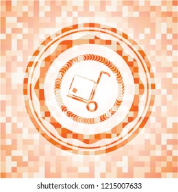 cargo icon inside abstract emblem, orange mosaic background