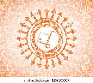 cargo icon inside abstract emblem, orange mosaic background
