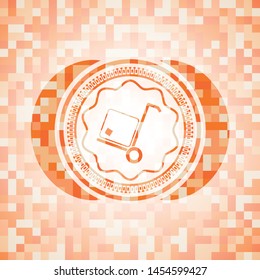 cargo icon inside abstract emblem, orange mosaic background