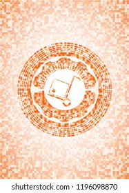 cargo icon inside abstract orange mosaic emblem