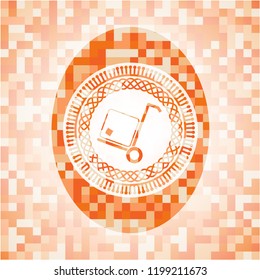 cargo icon inside abstract orange mosaic emblem