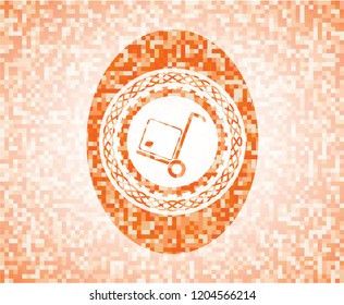 cargo icon inside abstract orange mosaic emblem