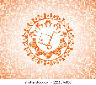cargo icon inside abstract orange mosaic emblem