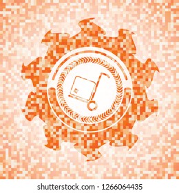 cargo icon inside abstract orange mosaic emblem with background