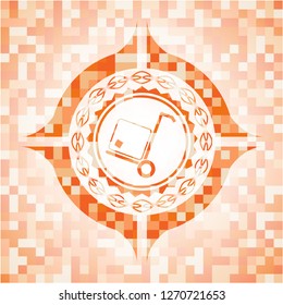 cargo icon inside abstract orange mosaic emblem with background