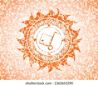 cargo icon inside abstract orange mosaic emblem