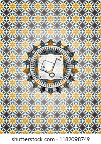 cargo icon inside arabesque badge. arabic decoration.