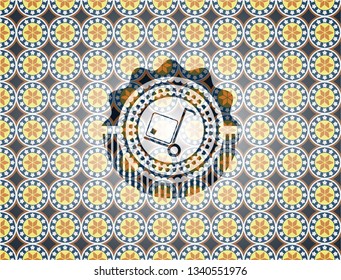 cargo icon inside arabesque badge. arabic decoration.