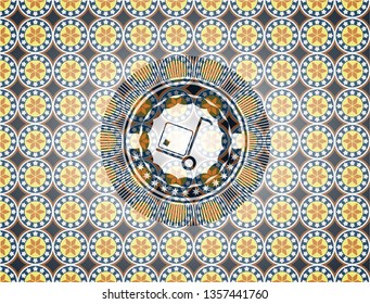 cargo icon inside arabesque badge background. arabic decoration.