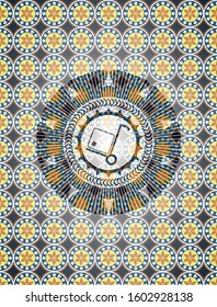 cargo icon inside arabesque badge. arabic decoration.